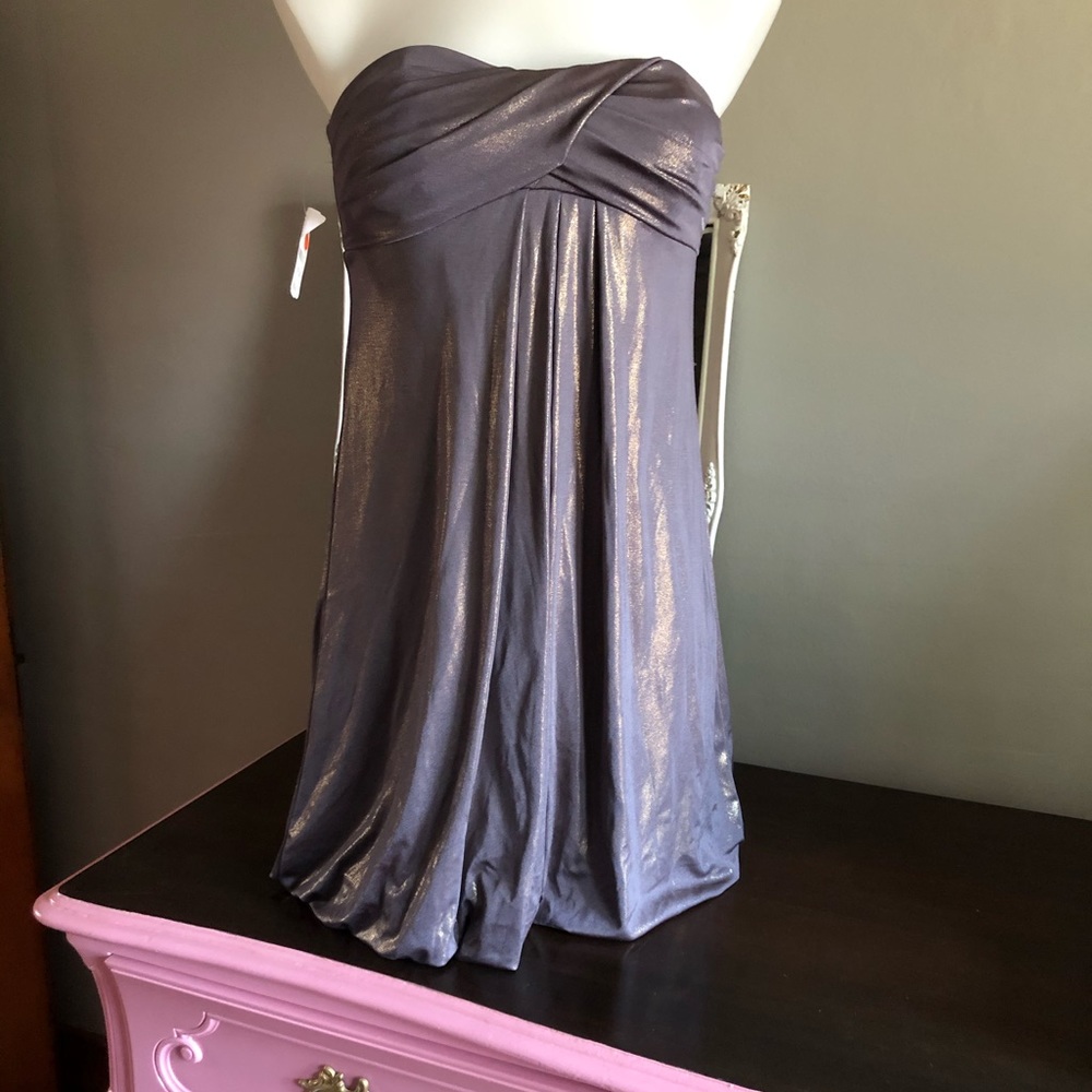 XSCAPE strapless Shiny Gray Sz 4 NWT Retail $129